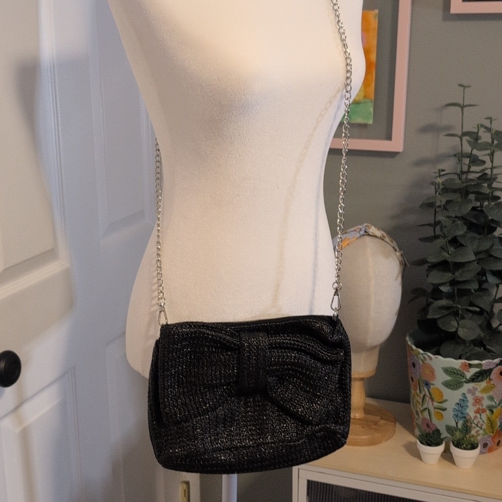 Black Woven Crossbody Clutch with Accent Bow - Picture 8 of 8